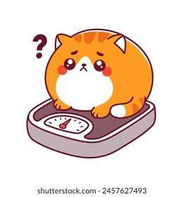 Caricatura de un gatito sobre una báscula