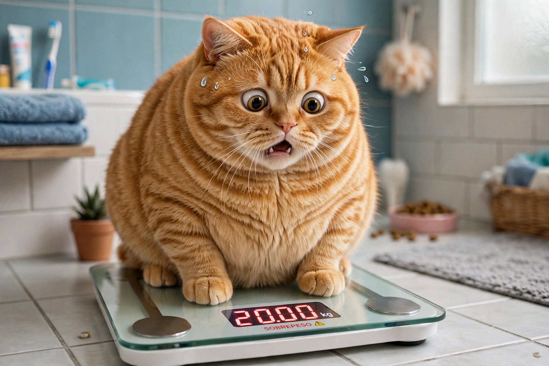 Gato naranja sentado en una báscula